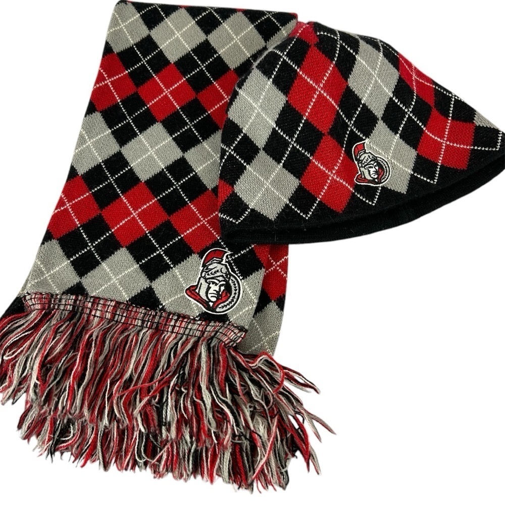 NHL Ottawa Senators Black and Red Argyle Scarf and Hat Set